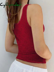 Cyflymder summer inspo Christmas Red Lace Up Cut Out Women’s Tanks Sleeveless Design V-Neck Backless Exquisite Blouses