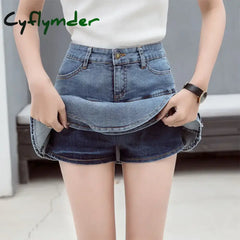Cyflymder summer inspo Ruffle Pleated Shorts Skirts Women Summer Low Waist A Line Y2K Denim Skirt Mini Short Jeans