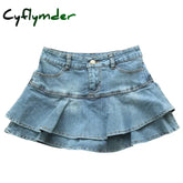 Cyflymder summer inspo Ruffle Pleated Shorts Skirts Women Summer Low Waist A Line Y2K Denim Skirt Mini Short Jeans