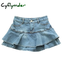 Cyflymder summer inspo Ruffle Pleated Shorts Skirts Women Summer Low Waist A Line Y2K Denim Skirt Mini Short Jeans