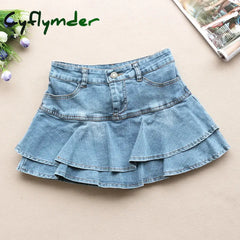 Cyflymder summer inspo Ruffle Pleated Shorts Skirts Women Summer Low Waist A Line Y2K Denim Skirt Mini Short Jeans