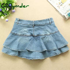 Cyflymder summer inspo Ruffle Pleated Shorts Skirts Women Summer Low Waist A Line Y2K Denim Skirt Mini Short Jeans