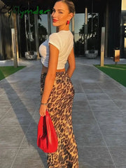 Cyflymder summer inspo Sexy Elegant Skirt Leopard Printed Maxi Women Skirts Lady Y2K Clothes Office Club Party Casual