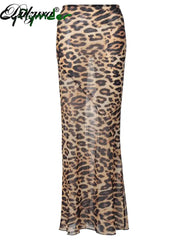 Cyflymder summer inspo Sexy Elegant Skirt Leopard Printed Maxi Women Skirts Lady Y2K Clothes Office Club Party Casual