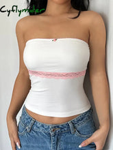 Cyflymder summer inspo Sweet Y2K Contrast Lace Strapless White Tube Top Women 2000s Cute Kawaii Cropped Vest