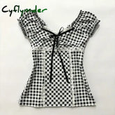Cyflymder summer inspo T Shirts Y2k Clothes 2000s Lattice Casual Women Clothing Crop Tops Graphic T shirt Kpop Harajuku