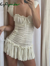 Cyflymder Rapcopter Y2K Draped Mini Dress Ruffles Bow Trim Sundress Square Collar French Party Beach Bodycon Dress