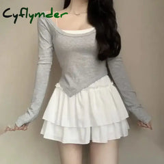Cyflymder Summer Kawaii White Ruflles Skirt Women Fashion Slim Fit Chiffon Mini Skirts Giris Y2k All Match Elastic High