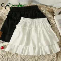 Cyflymder Summer Kawaii White Ruflles Skirt Women Fashion Slim Fit Chiffon Mini Skirts Giris Y2k All Match Elastic High