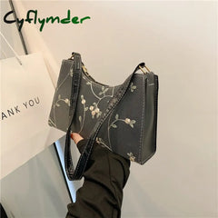 Cyflymder Summer Lace Floral Stitching Shoulder Bag For Women Soft Pu Leather Underarm Bags Beach
