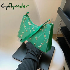 Cyflymder Summer Lace Floral Stitching Shoulder Bag For Women Soft Pu Leather Underarm Bags Beach