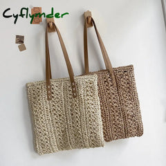 Cyflymder Summer Large Capacity Straw Woven Shoulder Bag Hollow Design Beach Bags Travel Casual