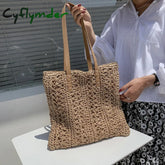 Cyflymder Summer Large Capacity Straw Woven Shoulder Bag Hollow Design Beach Bags Travel Casual
