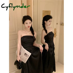 Cyflymder Summer Long Pleated Strapless Dress Backless Sleeveless High Waist Sexy Women’s Wrapped