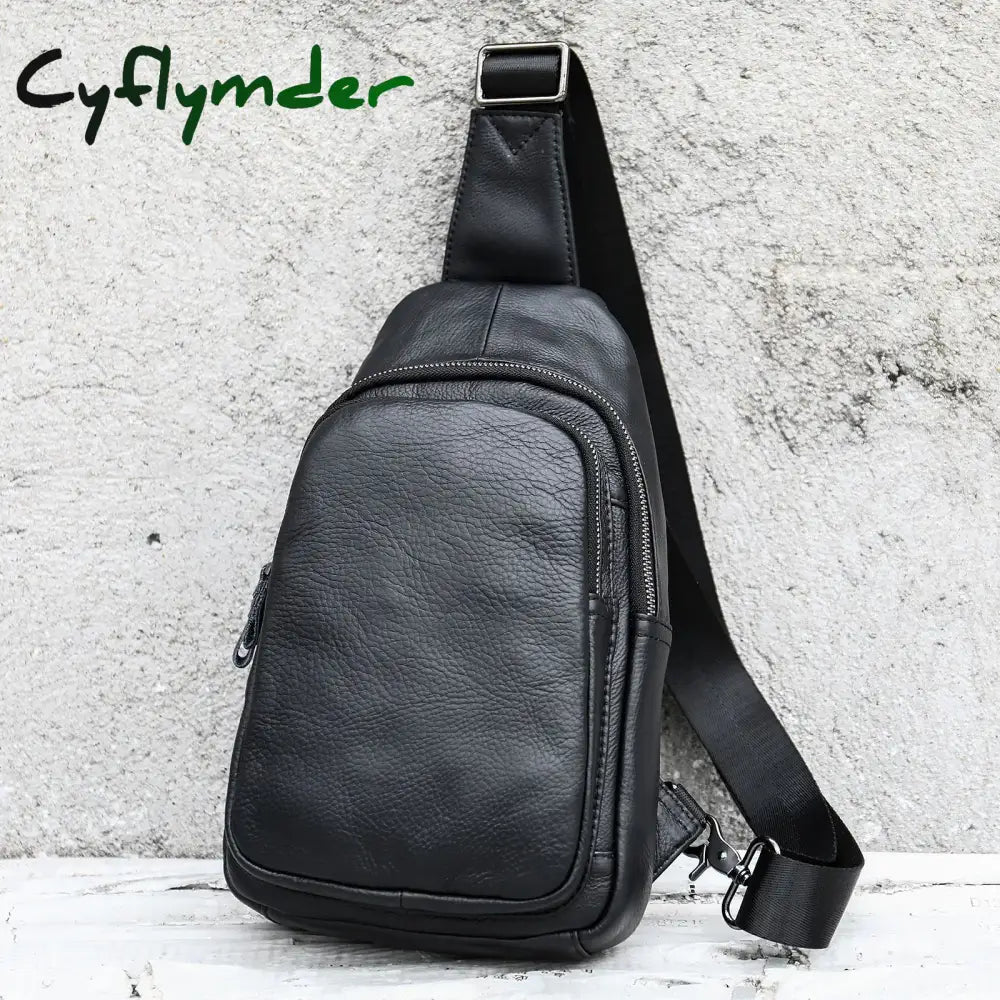 Men Chest Bag Genuine Leather Soft Cowhide Leather Chest Pack Crossbody Male Bags Black Coffee Sling Bag