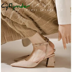 Cyflymder Summer New Pointed Fashion One Line Buckle Style Shallow Mouth Sandals Women’s Comfortable Banquet Shoes Women