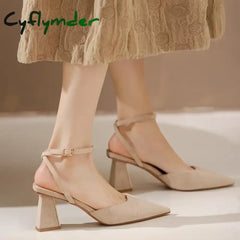 Cyflymder Summer New Pointed Fashion One Line Buckle Style Shallow Mouth Sandals Women’s Comfortable Banquet Shoes Women