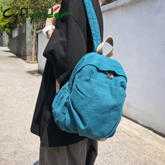 Cyflymder Summer New Solid Color Casual Women’s Canvas Backpack Simple Fashion Sports Student Bag