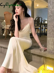 Cyflymder Summer New Women Elegant Spaghetti Strap Long Dress French Style Sexy Slim Prom Evening