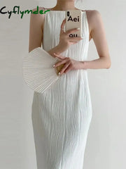 Cyflymder Summer Office Style Elegant Strap Dress Women Korean Fashion Party Midi Dresses Ladies