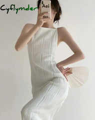 Cyflymder Summer Office Style Elegant Strap Dress Women Korean Fashion Party Midi Dresses Ladies