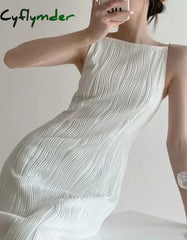 Cyflymder Summer Office Style Elegant Strap Dress Women Korean Fashion Party Midi Dresses Ladies