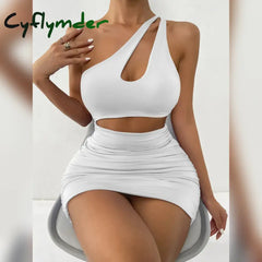 Cyflymder Summer One Shoulder Hollow High Waist Bodycon Dress For Women Party Sexy Night Club