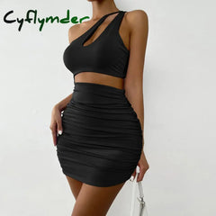 Cyflymder Summer One Shoulder Hollow High Waist Bodycon Dress For Women Party Sexy Night Club