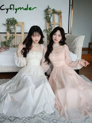 Cyflymder Summer Pink Chiffon Vintage Fairy Dress Women Korean Style Elegant Party Midi Female