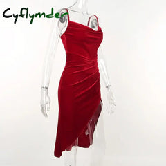 Cyflymder Summer Retro Showcase White Red Split Strap Dress Elegant Slim Fit Celebrity Style Mid length Dress