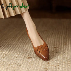 Cyflymder Summer Sandals Genuine Leather Sandals Casual French Retro Pointed Toe Hollow Out GLADIATOR Sheepskin Sandals