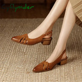 Cyflymder Summer Sandals Genuine Leather Sandals Casual French Retro Pointed Toe Hollow Out GLADIATOR Sheepskin Sandals