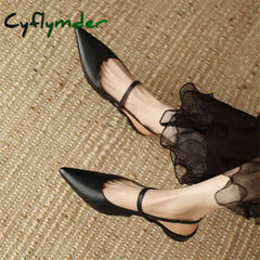 Cyflymder Summer Sandals Sheep Leather Women Shoes Pointed Toe Low Heel Pumps Genuine Cover For