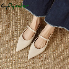 Cyflymder Summer Sandals Sheep Leather Women Shoes Pointed Toe Low Heel Pumps Genuine Cover For