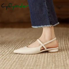 Cyflymder Summer Sandals Sheep Leather Women Shoes Pointed Toe Low Heel Pumps Genuine Cover For