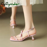 Summer Sandals Women Split Leather Shoes Square Toe High Heels Bow Gladiator Shoes Sandals for Women Handmade Women Sandals