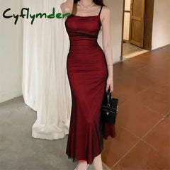Cyflymder Summer Sexy Dress Women Streetwear Sleeveless Backless Solid Spaghetti Strap Casual Elegant Party Dresses