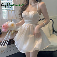 Cyflymder Summer Sexy Mini Sweet Dress Women Korean High Waist Strapless Elegant Dress Japanese Backlesss High Wasit