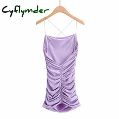 Cyflymder Summer Sexy Strap Cross Backless Skinny Mini Dresses Women Sleeveless Pleated Bottom
