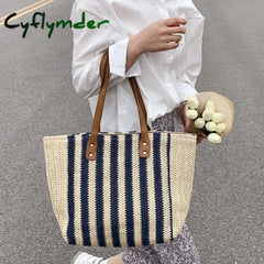 Cyflymder Summer Straw Woven Top-Handle Handbags Casual Large Capacity Women Shoulder Bags Shopping