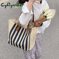 Cyflymder Summer Straw Woven Top-Handle Handbags Casual Large Capacity Women Shoulder Bags Shopping