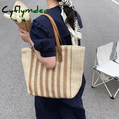 Cyflymder Summer Straw Woven Top-Handle Handbags Casual Large Capacity Women Shoulder Bags Shopping