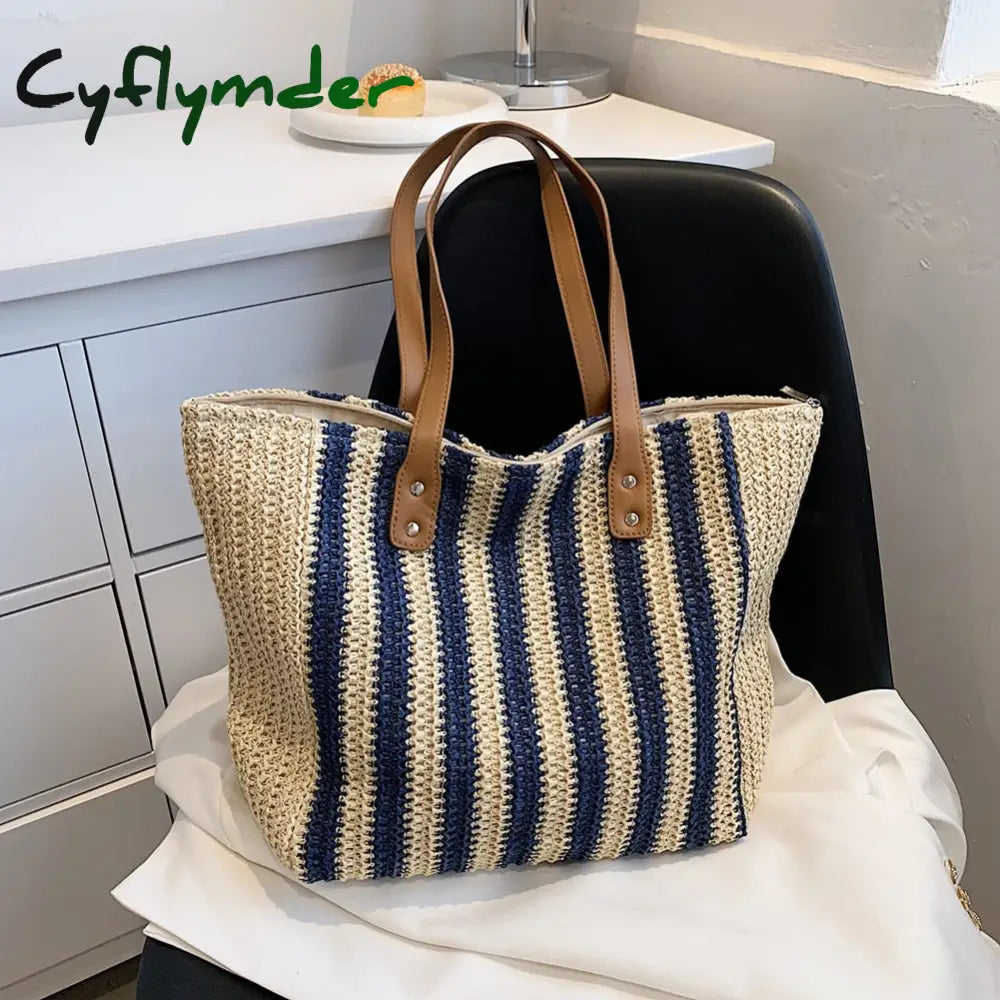 Cyflymder Summer Straw Woven Top-Handle Handbags Casual Large Capacity Women Shoulder Bags Shopping