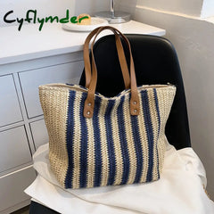 Cyflymder Summer Straw Woven Top-Handle Handbags Casual Large Capacity Women Shoulder Bags Shopping