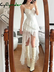 Cyflymder Summer Streetwear Vintage Dresses Grunge Y2k Aesthetic Irregular Ruffled Vestido Slim Fit Harajuku Woman