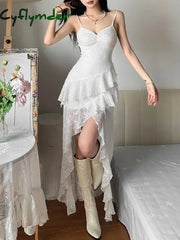 Cyflymder Summer Streetwear Vintage Dresses Grunge Y2k Aesthetic Irregular Ruffled Vestido Slim Fit Harajuku Woman