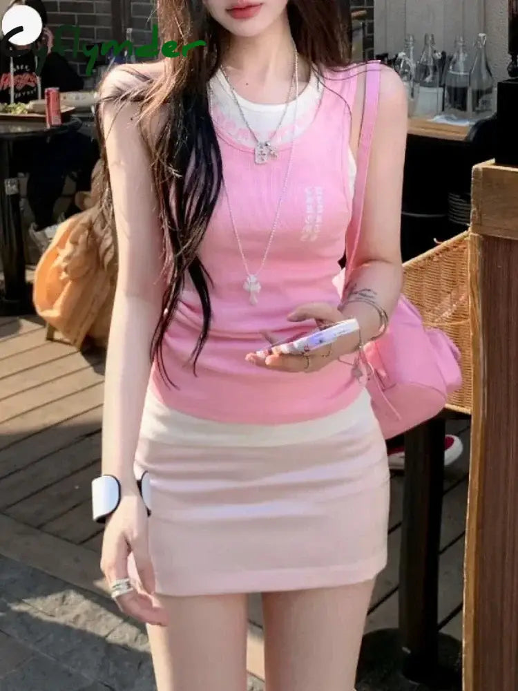 Cyflymder Summer Sweet Slim O Neck 3 Piece Set Women Design Chic Natural Solid Sling Vest Female Fashion Y2k High Waist