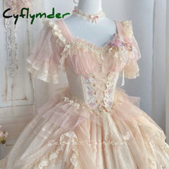 Cyflymder Summer Vintage Elegant Lolita Blouse Women Kawaii Ruffles O-Neck Bow Lace Slim Bandage Top Japanese Puff