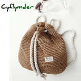 Cyflymder Summer Women Straw Backpack Handmade Beach Bag Drawstring Knapsack Knitted Crocheted
