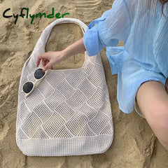 Cyflymder Summer Women’s Straw Knitted Shoulder Bag Handmade Woven Large Capacity Holiday Beach